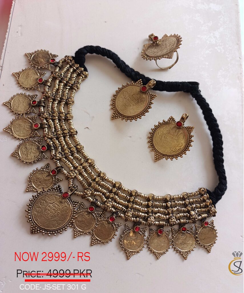 Afghani Indian Shiny Choker Necklace Set - J.S Jewellery Store PK