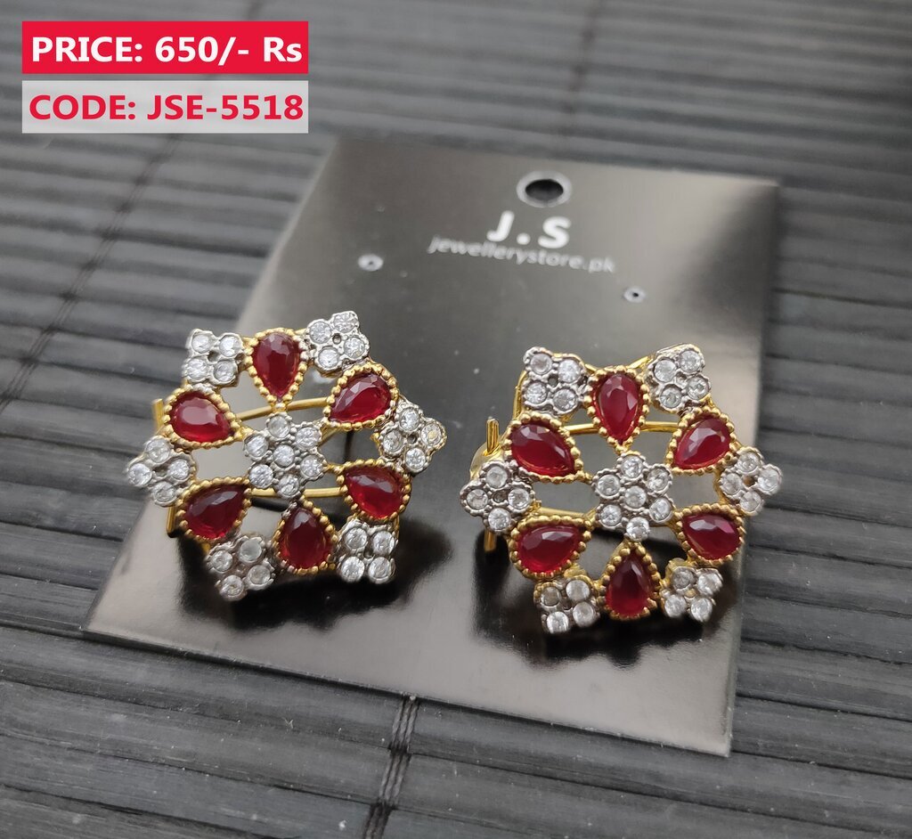 Gold Plated Zircons Stud Earrings Price in Pakistan - J.S Jewellery Store PK