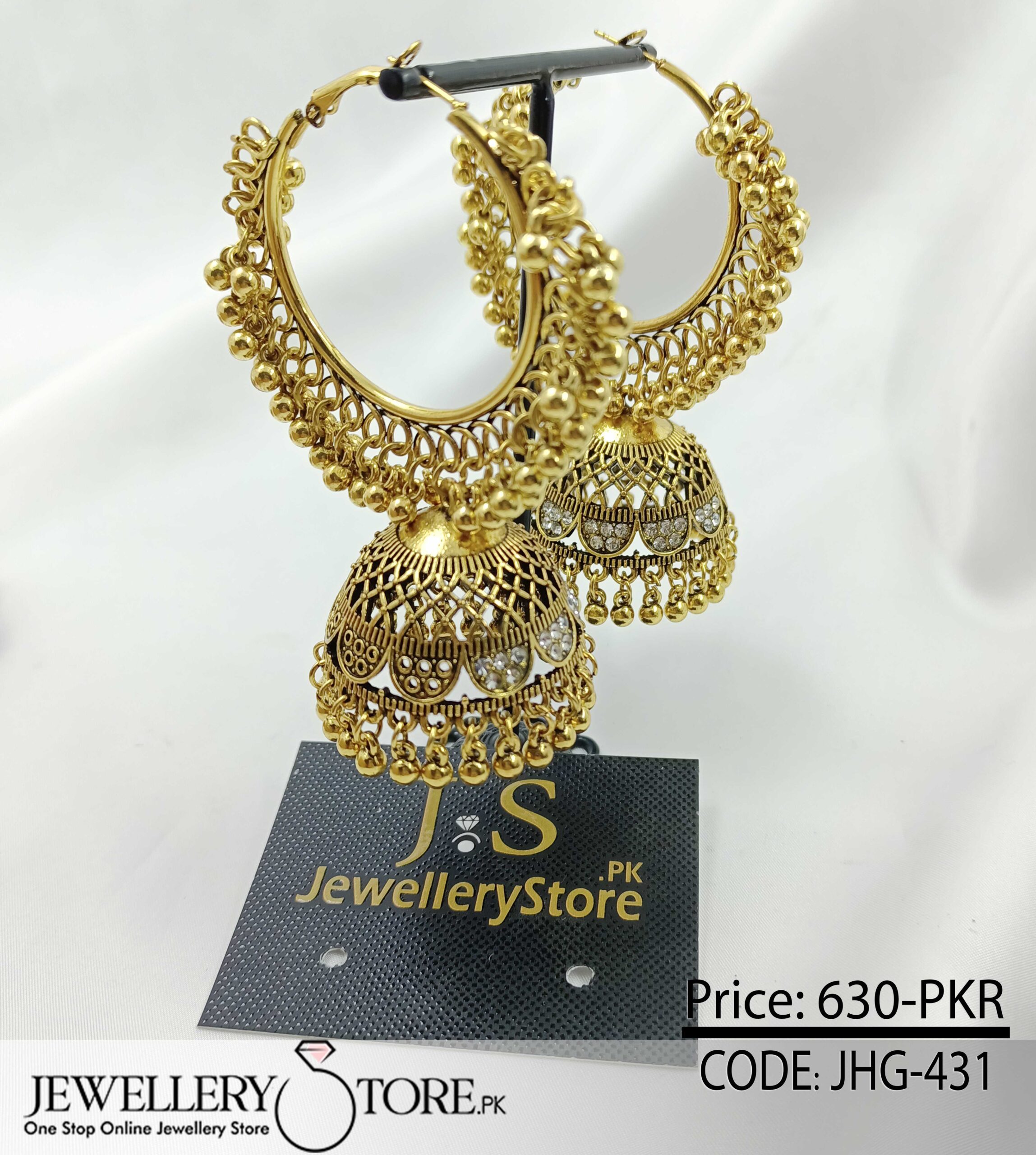 Indian Golden & Silver Jhumka Earrings - J.S Jewellery Store PK
